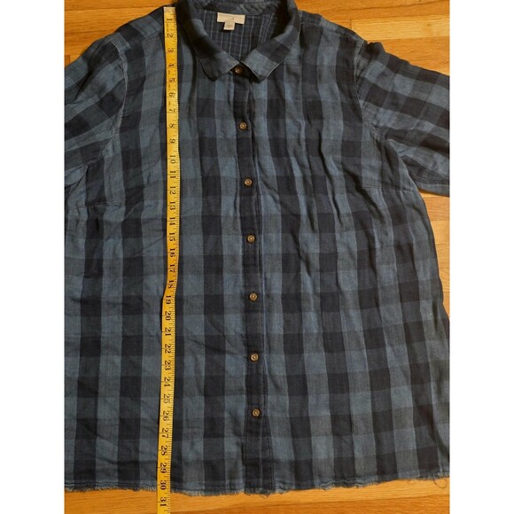 J. Jill Plus 2X Raw Hem 90s Y2K Button Up Plaid Soft Relaxed Shoulder Side Slits - Picture 7 of 11